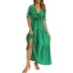 thumbnail image 1 of ICHUANYI Clearance Women 2023 Summer Boho Dress Knot Front Deep V Neck Short Sleeve Floral Tiered Casual Party Beach Maxi Dresses(Green, XL) ICHUANYI WER2023080815116, 1 of 4