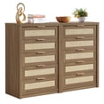 thumbnail image 1 of OAKHAM Commode 5 Tiroirs, Grand Commode en Rotin pour Chambre à Coucher Salon, Ensemble de 2, Noyer Spécial, 1 of 6