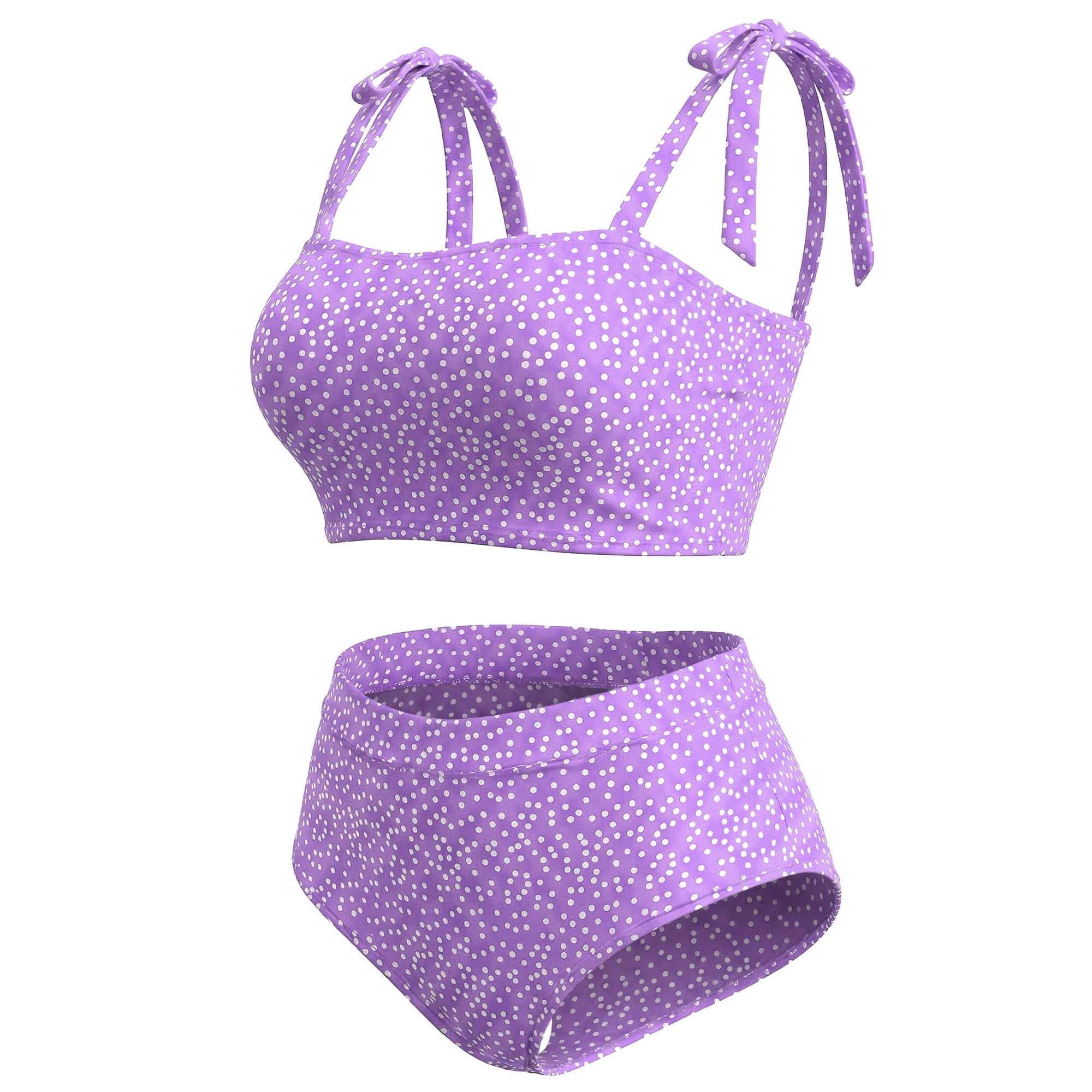 DARING DIVA Women's Plus 2pcs Polka Dots Bikini Bandeau Suits 3X Purple