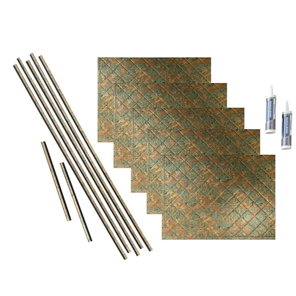 FASÄDE Quilted Decorative Vinyl Backsplash 15 sq ft Kit in Copper Fantasy