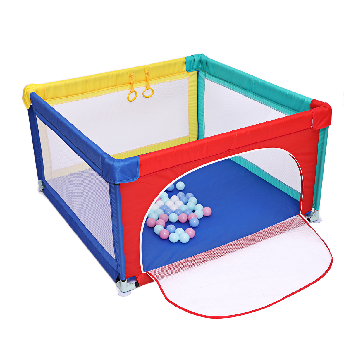 Portable Baby Ball Pit Playpen Playard Fence with Basketball Hoop Breathable Mesh For Indoors Outdoors Infant Toddler Kids Large 