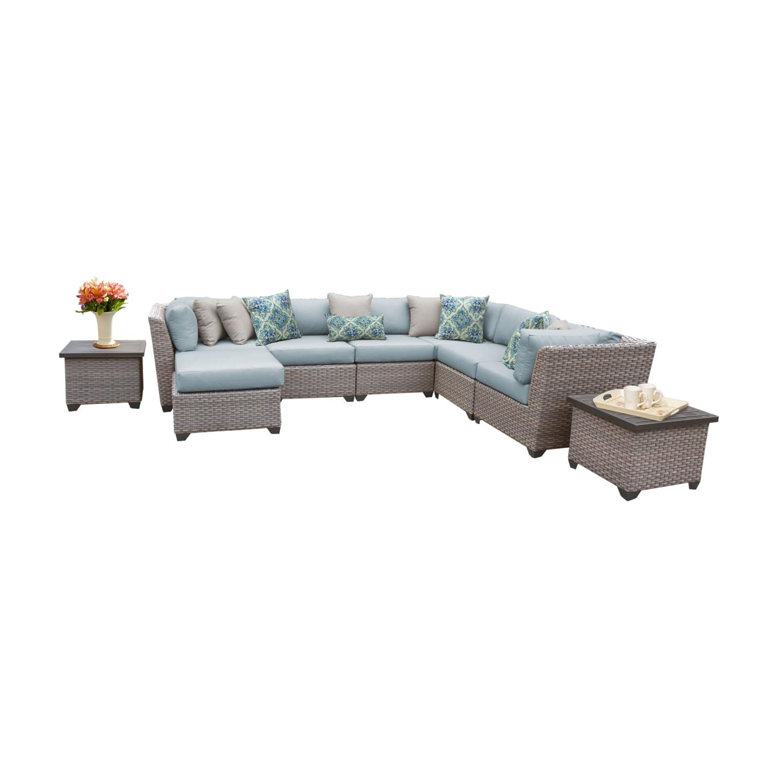 TK Classics Florence Wicker 9 Piece Patio Conversation Set with Ottoman and 2 Sets of Cushion Covers - image 2 of 2