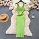 thumbnail image 2 of YuooMuoo Chic moda Sexy abrigo caderas Split tejido otoño Vestido mujeres ajustado elástico ceñido Vestido largo ropa de calle trajes Vestido, 2 of 5
