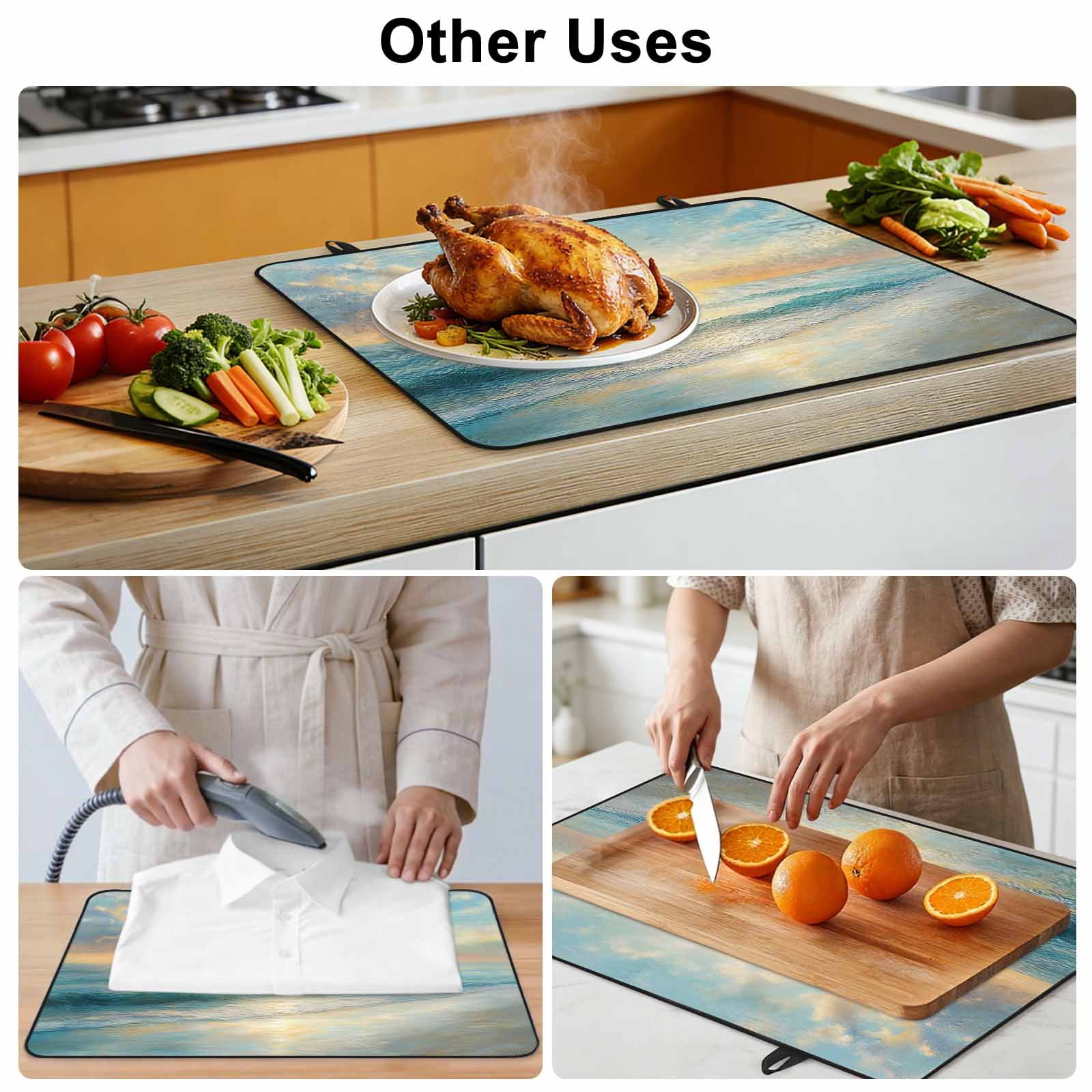 Ocean Sunrise Coastal Stove Top Cover for Electric Stove, Heat-proof & Non Slip Glass Top Stove Cover Protector, Summer Beach Abstract Art Kitchen Flat Cooktop Rubber Mat 24x21 Inches