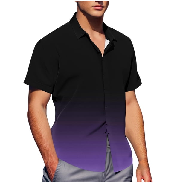 Mens Casual de Manga Corta Botón Abajo Camisas de Impresión Turndown Cuello Botón Camisa Poliéster, Moda de Verano Superior para Hombres Al Aire Libre