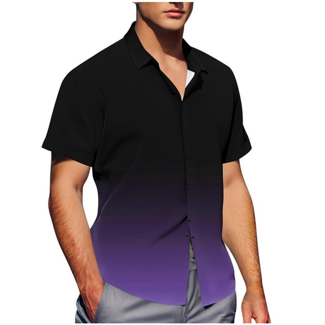 Mens Casual de Manga Corta Botón Abajo Camisas de Impresión Turndown Cuello Botón Camisa Poliéster, Moda de Verano Superior para Hombres Al Aire Libre