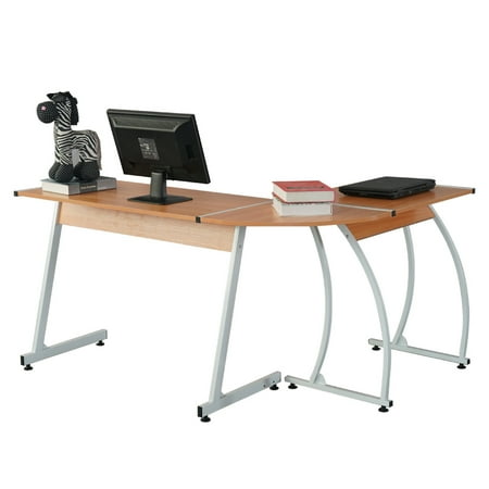 Bleached Wood Furniture Online L-Shaped Durable E1 15MM Chipboard & 0.7mm Steel Arc Legs Splicing Computer Desk Wood Color ()