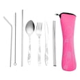 thumbnail image 1 of Kitchen 8pcs/set Spoon Fork Set Stainless Steel Chopstick Straw Set Portable Dinnerware Kit  Rosy, 1 of 9