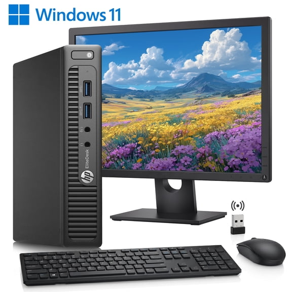Restored HP Elitedesk 705 G3 Mini Desktop — AMD PRO A10-8770E (2.8Ghz), 19-inch Full HD LED, 8GB Ram, 256GB Storage (SSD) — Wi-Fi, Wireless Keyboard & Mouse, Win-11 Pro, Tiny PC