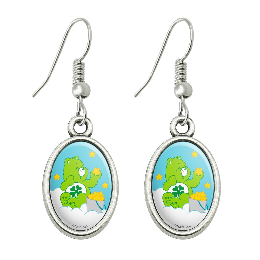 Care Bears Good Luck Bear Novelty Dangling Drop Oval Charm Earrings