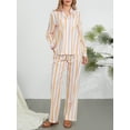 thumbnail image 3 of Rdhnmea Women’s 2 Piece Pajamas Set Long Sleeve Striped Print Button Down Shirt + Pants Set Loungewear Summer Outfits, 3 of 8