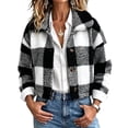 thumbnail image 4 of Plaid Jacket for Women, Winter Fuzzy Fleece Button Copped Coat, Long Sleeve Lapel Collar Casual Warm Outerwear, 4 of 7