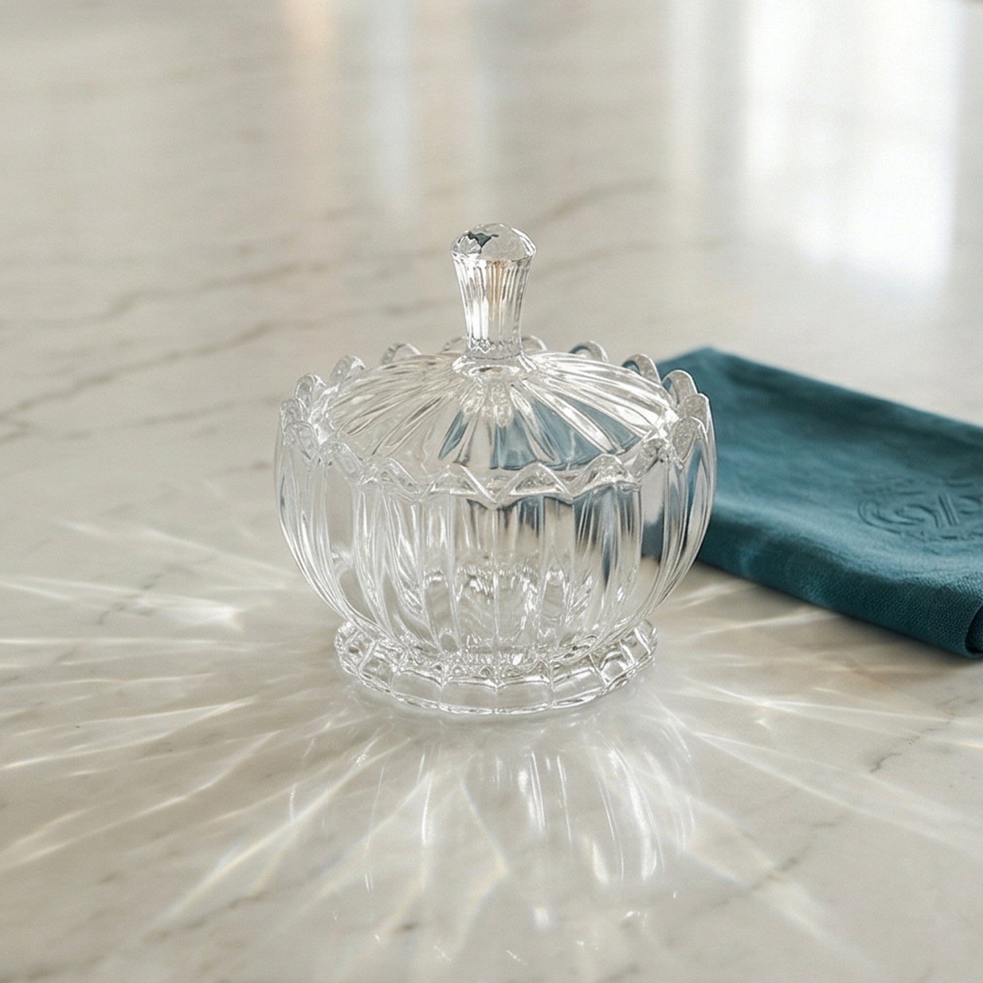 Unique Bargains Vintage Embossed Glass Jar with Lid White Cap 4.2" x 4.2" x 4.3"
