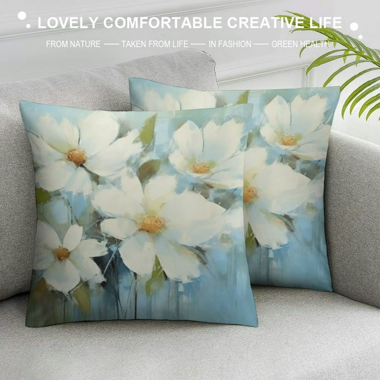 QFMY White Magnolia Flower Short Velvet Throw Pillow Covers Farmhouse 18x18 Double Sided with Zipper Decorative Pillows for Couch Cushion Sofa Outdoor 24x24in Walmart