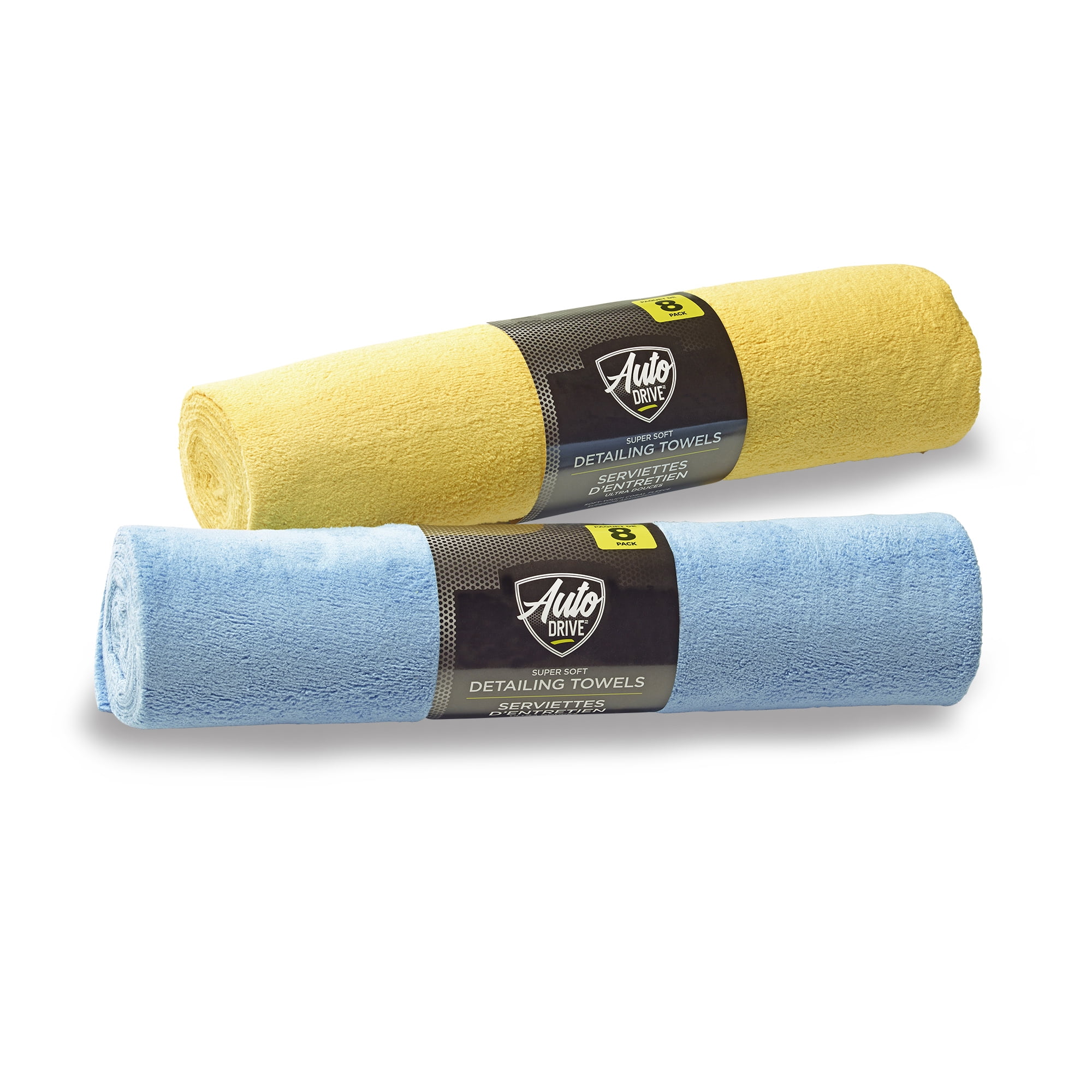 Auto Drive Serviette en microfibre multifonction en molleton corail, nettoyage, entretien, paquet de 8, bleu et jaune Auto Drive Serviettes de détail ultra douces, paquet de 8