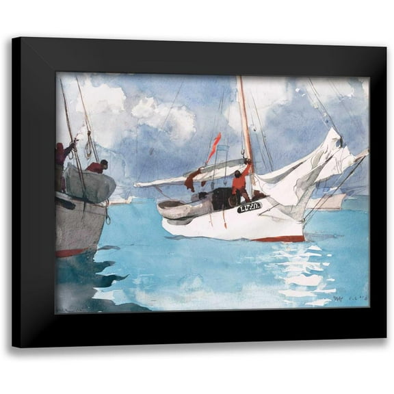 Homer, Winslow 14x12 Black Modern Framed Museum Art Print Titled - Fishing Boats, Key West