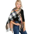 thumbnail image 2 of 2Chique Boutique Trendy Tartain Plaid Print Rainbow Striped Fringed Blanket Felt Shawl Scarf, 2 of 4
