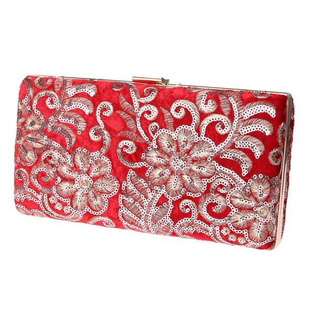 Monedero de embrague nupcial de fiesta de bolso floral de lentejuelas de sobre de noche para mujer - Rojo, Zulema Bolsos de embrague para mujer