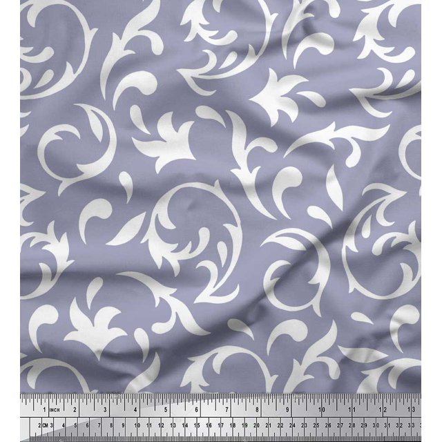 Soimoi Tissu Satin Lourd Gris Filigrane Damas Imprimé au Mètre 54 Pouces de Large
