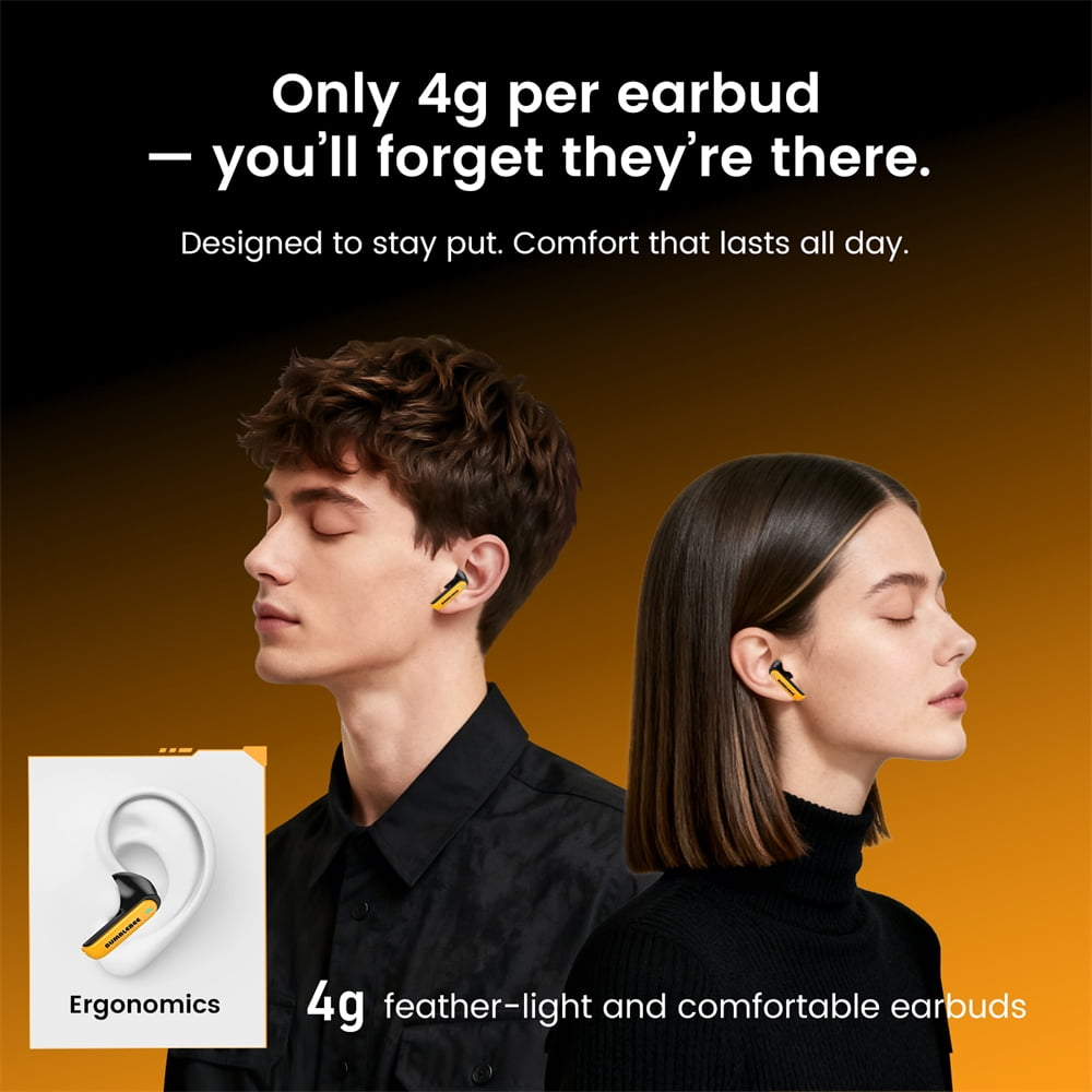 Wireless Headphones, Bluetooth 5.4 Ear Buds Deep Bass Sound Earbud with Smart Noise Cancelling Mic IPX5 Waterproof in Ear Earphones for Android IOS,YELLOW