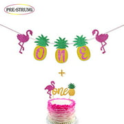 Flamingo Pineapple First Birthday Decorations First Bday Banner One Cake Topper for Tropical Hawaiian Luau Themed First Birthday Supplies Decorations