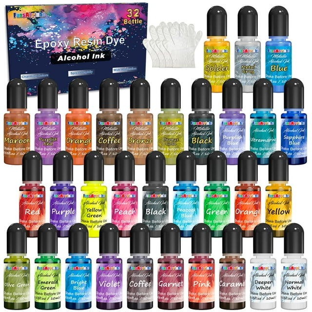 Juego de tintas con alcohol FansarRiche, 32 colores, 10 ml, tinte de resina