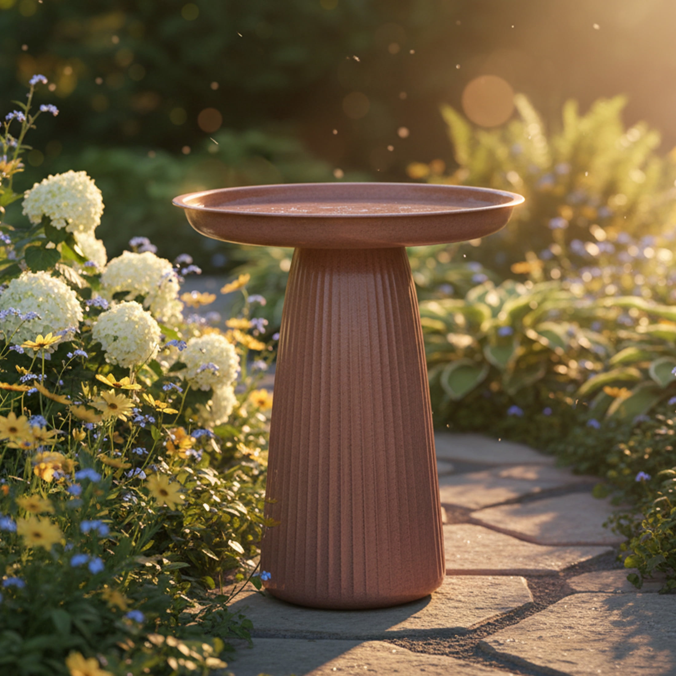 Sunnydaze Gleeful Garden Metal Bird Bath for Outdoors - UV-Resistant Large Bird Bath for Outside - 23-Inch - Canyon Clay Glaze
