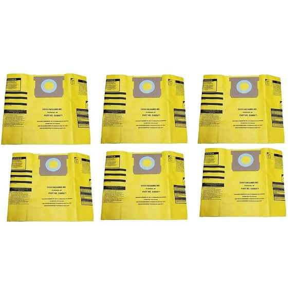 CASA VACUUMS replacement for Shop-Vac 5-8 Gallon HIGH EFFICIENCY Disposable Collection Bag CV9067100, replaces Genuine Part #'s Type H High Efficiency 9067100 & Type E 9066100, 6-Pack