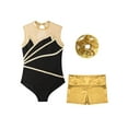 thumbnail image 3 of LiiYii Kids Girls Dance Outfit Sleeveless Metallic Ballet Gymnastic Leotard Bodysuit with Shorts Hair Gold 10, 3 of 5