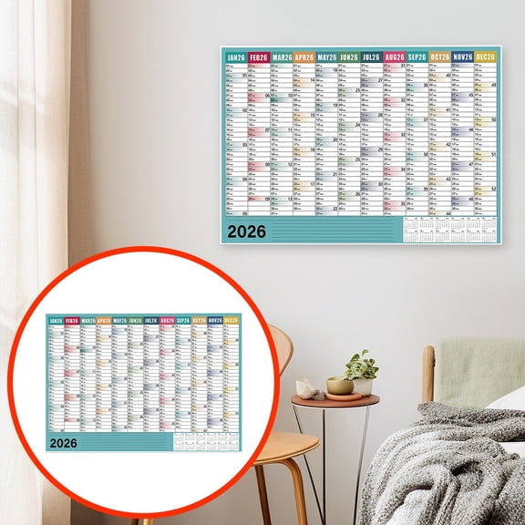 2026 Yearly Wall Calendar, 29x20 Inch Large 2026 Calendar, 2026 Wall Calendar 12 Month, Wall Decor for Study School Tasks Mental Planning Home Exercise Workout
