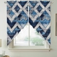 thumbnail image 6 of Blue Grey Geometric Kitchen Window Curtains, Swag Curtains Valance for Bedroom Living Room Bathroom, Vintage Shabby Chic Abstract Stripes Rod Pocket Window Curtain Block Drapes 2 Panels 36"x36", 6 of 8