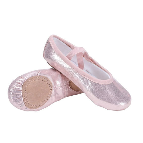 Gpaecead Girls Ballet Practice Flat Slippers No Tie Solid Pu Soft Sole Dance Shoes For Big Kids Yoga Gymnastics, Pink