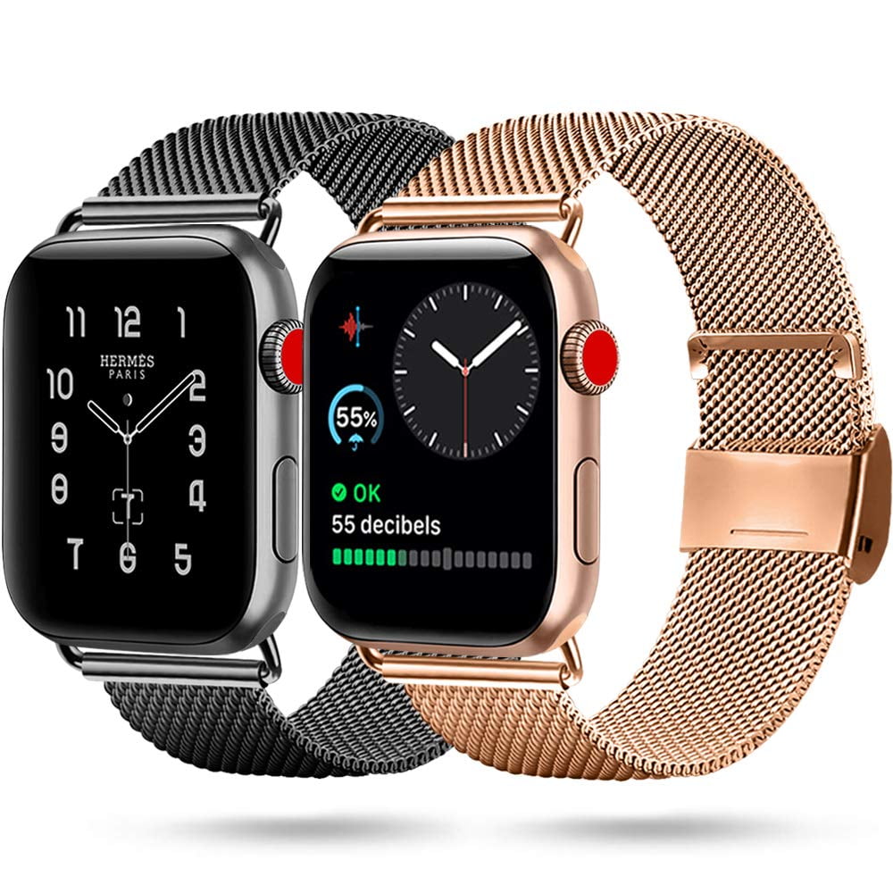 2 Pack Noir Apple Watch Band 42/44mm Milanese Loop Replacement