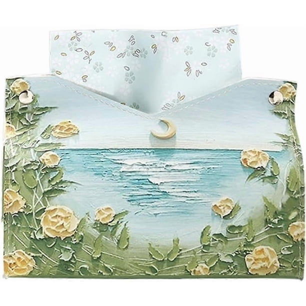 Tissue Box Cover Oil Painting Tissue Box Leather Tissue Storage Holder Home Living Paper Drawer Case Creative Kitchen Tissue Organizate Box