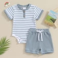 thumbnail image 2 of Splozh Kids Clothes Baby Boy Summer Clothes Button Short Sleeve Bodysuit Shorts Set Toddler Soft Outfit Blue,12-18 Months, 2 of 8