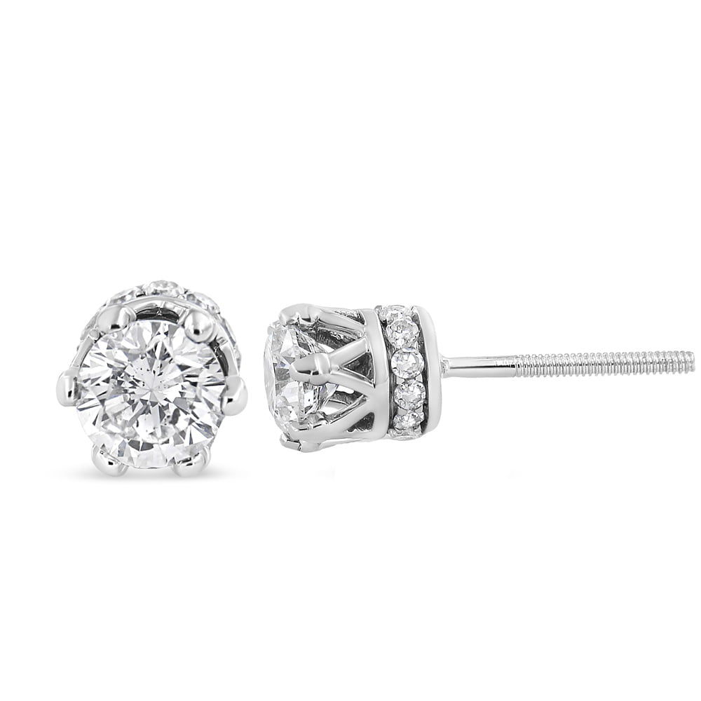 14K Solid White Gold 1ct Diamond Earrings Halo Setting Earring Studs –  Caratina Jewelry