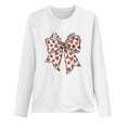 thumbnail image 3 of Valentines Bow Shirts Womens Long Sleeve Holiday Valentine's Day Tshirt Crew Neck Heart Graphic Tee Tops, 2XL White, 3 of 5