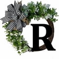 thumbnail image 1 of Clearance! Monogram Initial Letter Wreaths For Front Door With Striped Linen Bow & Grapevine Base Farmhouse Rustic Door Decor Spring Summer Green Wreath, 1 of 6