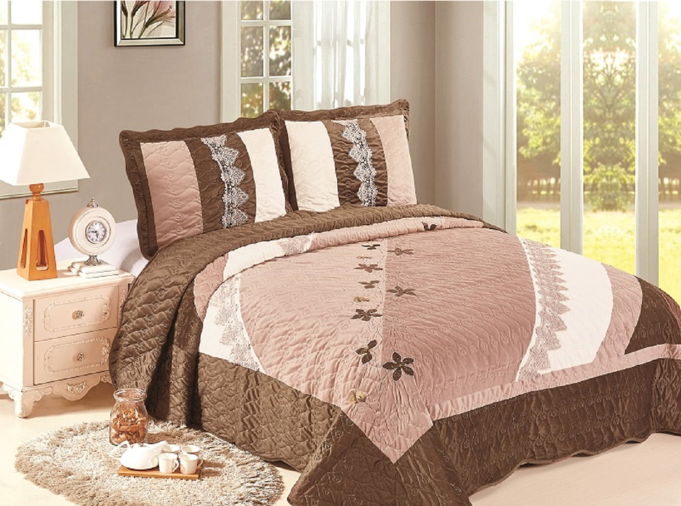 Wpm Velvet Quilt Set Reversible Suede Bedspread Full Queen Size