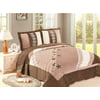 WPM Velvet Quilt set Reversible Suede Bedspread FULL/ QUEEN Size Bed Bedding Coverlets Cover with Pillow Cases (Brown/Beige/Taupe K)