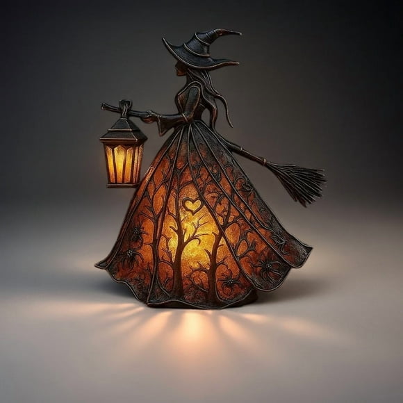 Halloween Decor under $5! Cagogo Witch Lamp, Gothic Spooky Witch Decor with Holding Lantern, Unique Table Lamp Decoration Figurine, Standing Night Light for Home, Porch, Tabletop, Party Decor