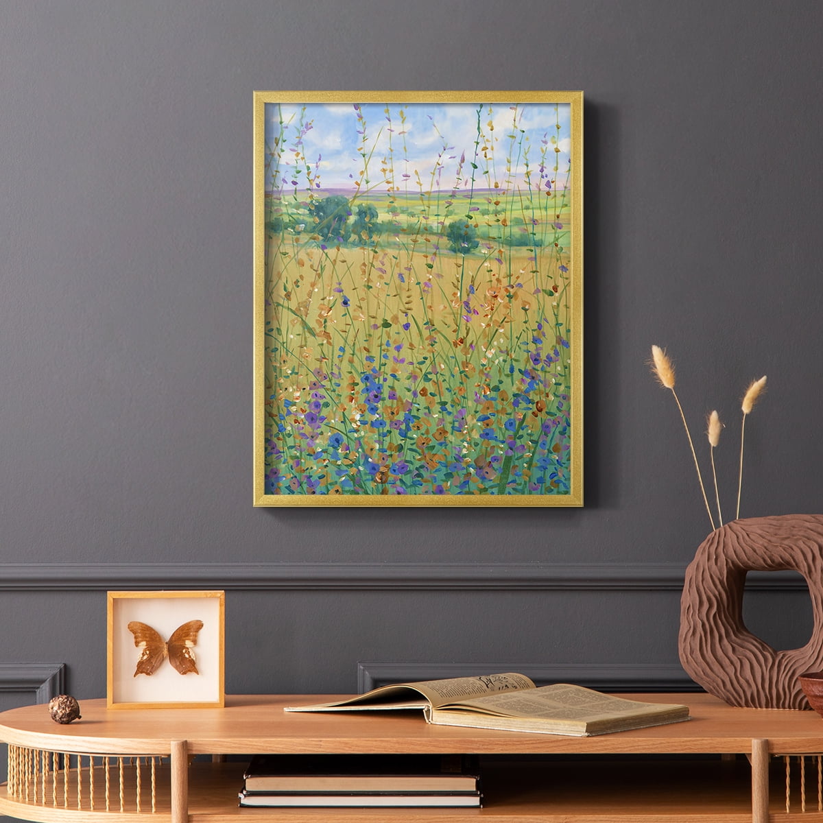 Wildflower Path I Framed Print - Solid Wood in Single Picture Frame Solid Wood 2 Framed Print
