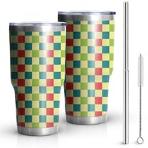 30oz Multi Color Checkerboard Checkered Pattern Tumblers Stainless Steel Tumbler with Lid and Straw,Vacuum Insulated Double Wall Travel Tumbler Cups Mug with Cleaning Brush for Coffee,Tea