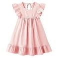 thumbnail image 5 of Cethrio Girls Cotton Linen Dresses, Princess Mid-length Flutter Sleeve Casual Birthday Dresses Pink Size 6-7T, 5 of 5