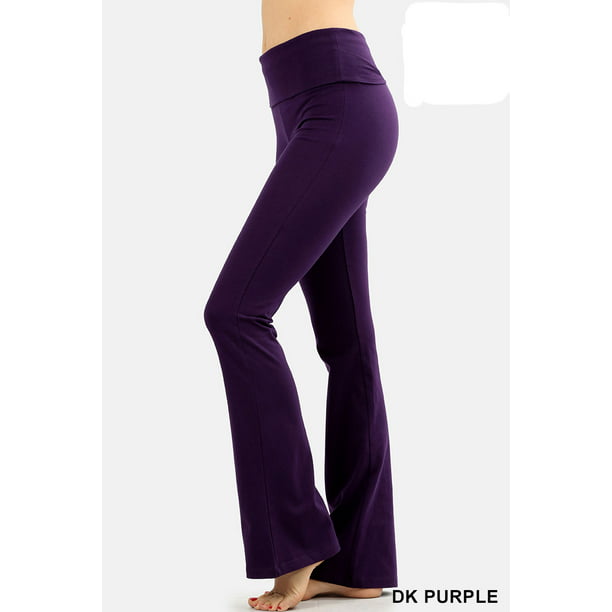 Blended - Premium Cotton Fold-Over Yoga Flare Pants Everyday Leggings ...