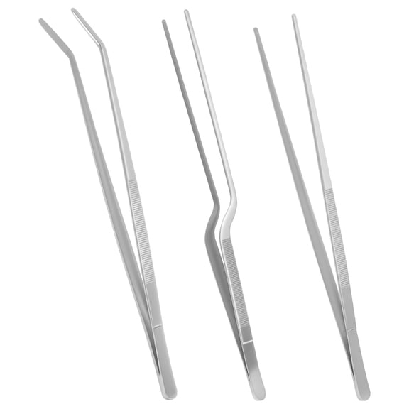 3 Pcs 12-inch Kitchen Tweezers Precision Serrated Tips Cooking Tweezers Stainless Steel Nonslip Professional Chef Tools Kitchen Tools for BBQ Plating and Serving (Silver)