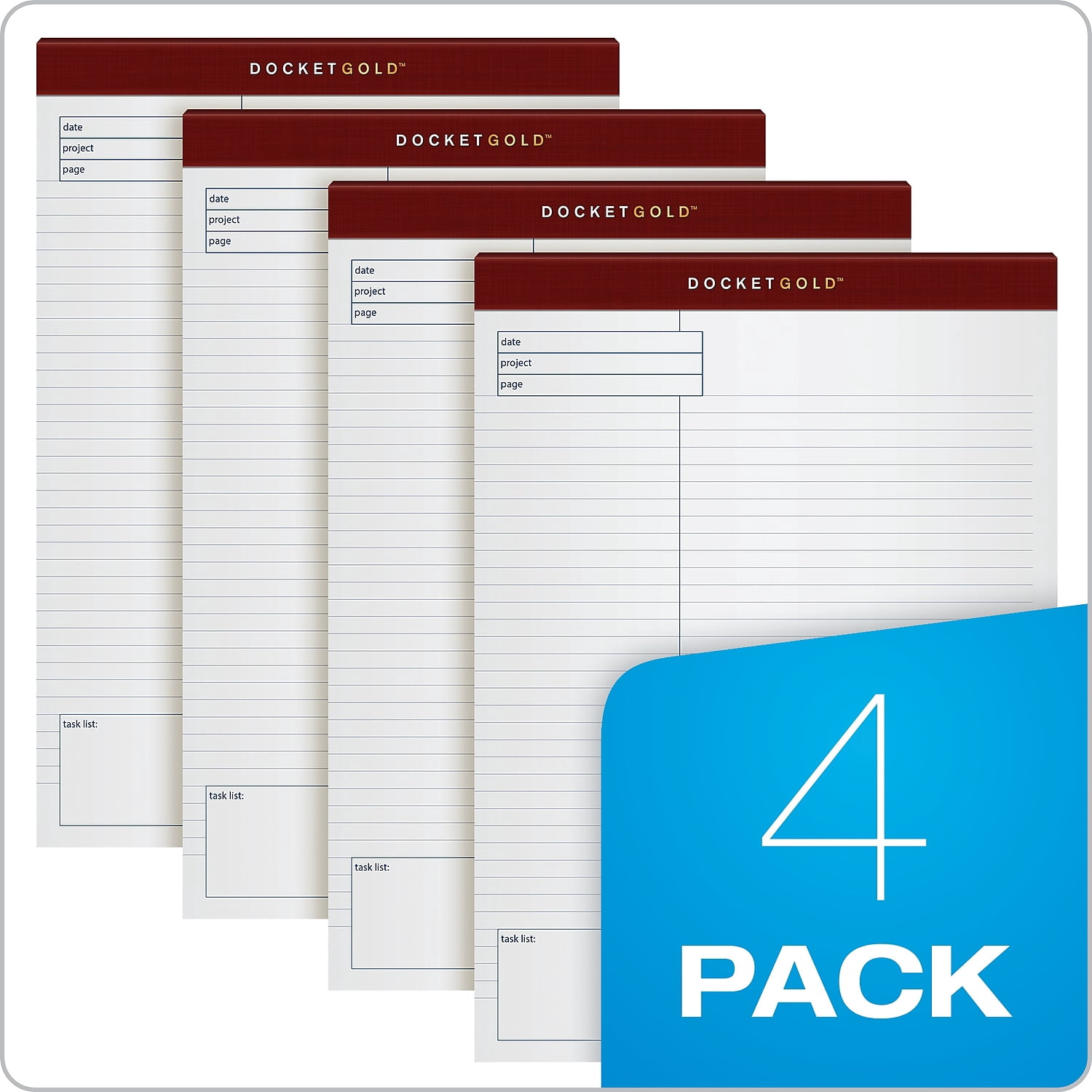 TOPS Docket Gold Planning Pad, Legal/Wide, 8 1/2 x 11 3/4, White, 40 Sheets, 4/Pack -TOP77102