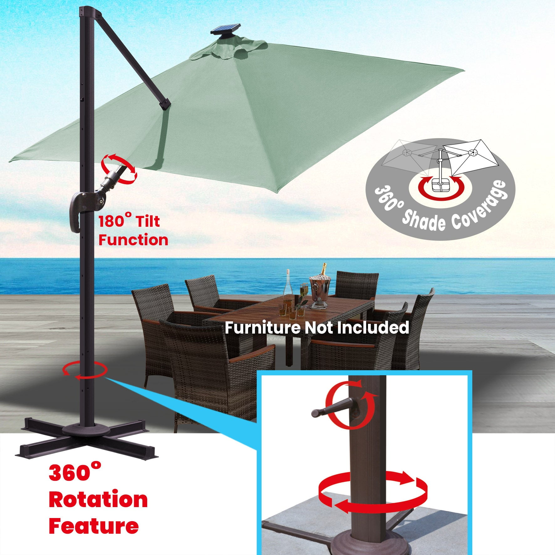 SUNNYOUTDOOR 8'x8' Deluxe Cantilever Umbrella LED Lighted Umbrella Sunbrella Cover Patio Umbrella Garden Outdoor (Spa)