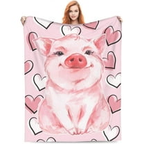 Pink Pig Blanket Cute Pig Throw Blanket for Girl Women Warm Soft Flannel Funny Farm Animal Blanket Gifts for Kids Adults for Couch Sofa Couch Living Room Camping Travel 40"x50"Love Heart Background