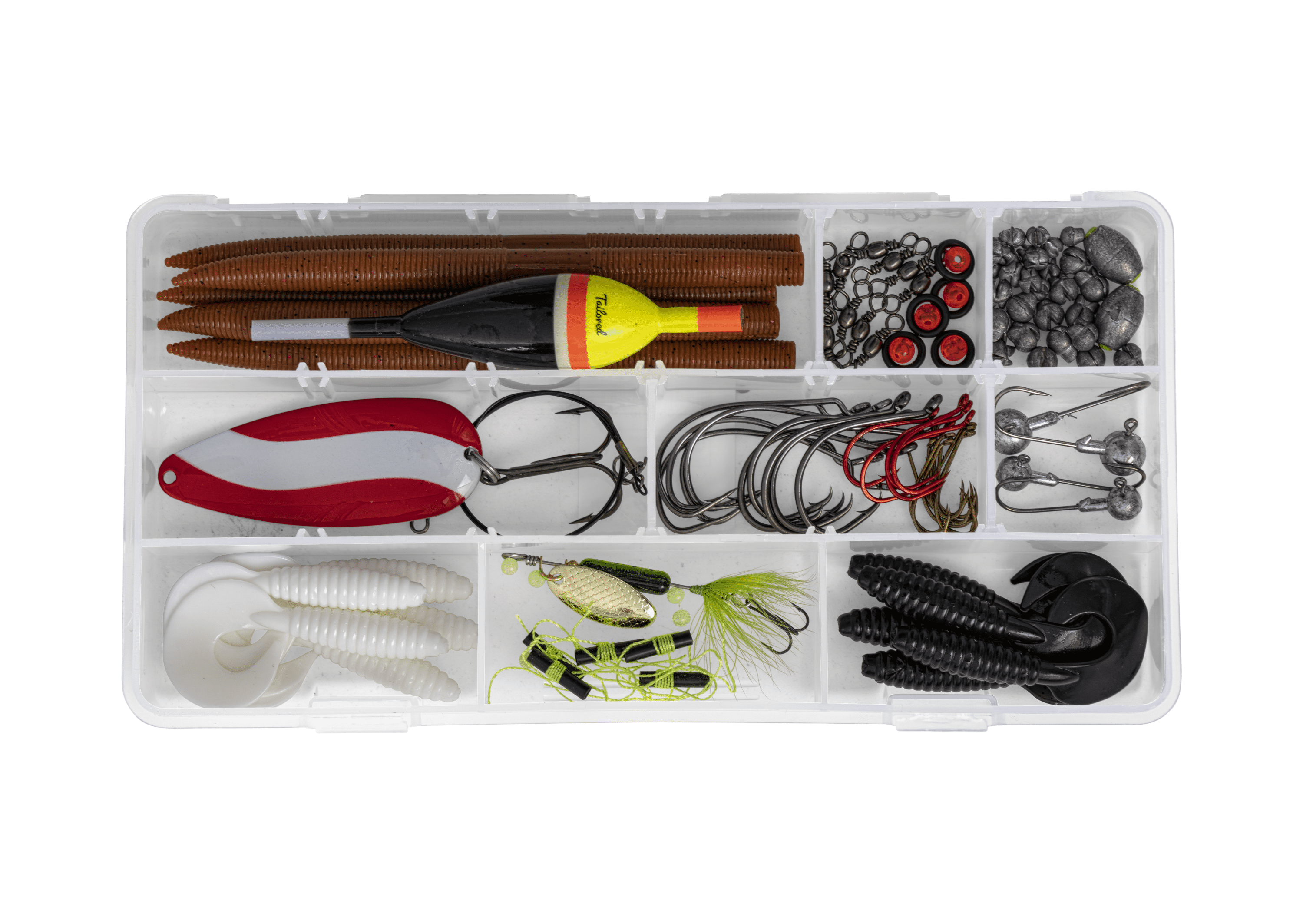 Tailored Tackle Freshwater Fishing Kit Medium Size Tackle Box with Tackle  Included Lures Bait Hooks Starter Equipment Gifts & Gear to Fish for Bass  Walleye Trout 